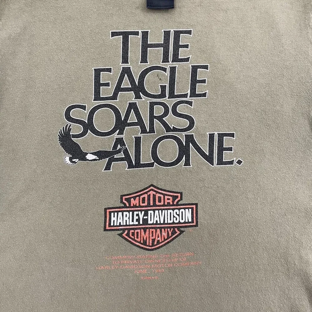 The Eagle Soars Alone‎ Harley Davidson Museum Shirt S Olive Biker Short Sleeve